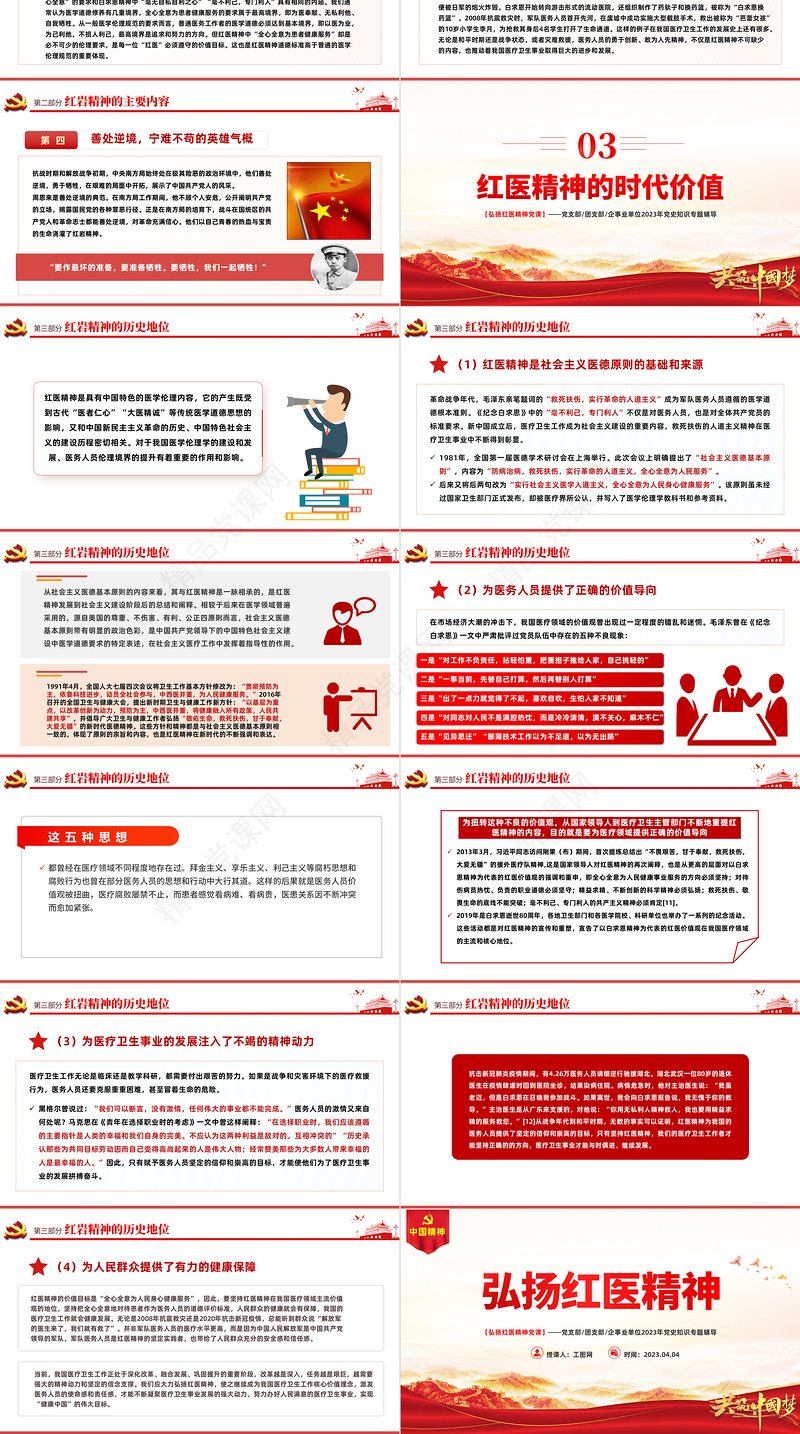 弘扬红医精神PPT优质简约红医精神的特征内涵与时代价值医疗系统党课课件