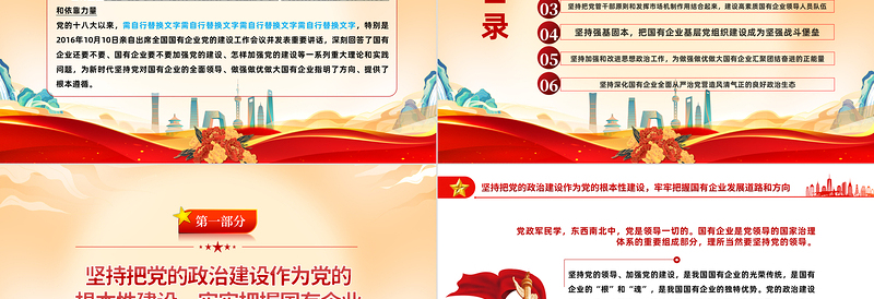 2023坚持党的领导加强党的建设国有企业的根和魂PPT优质党建风党员干部学习教育专题党课党建课件模板