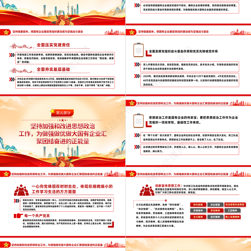 2023坚持党的领导加强党的建设国有企业的根和魂PPT优质党建风党员干部学习教育专题党课党建课件模板