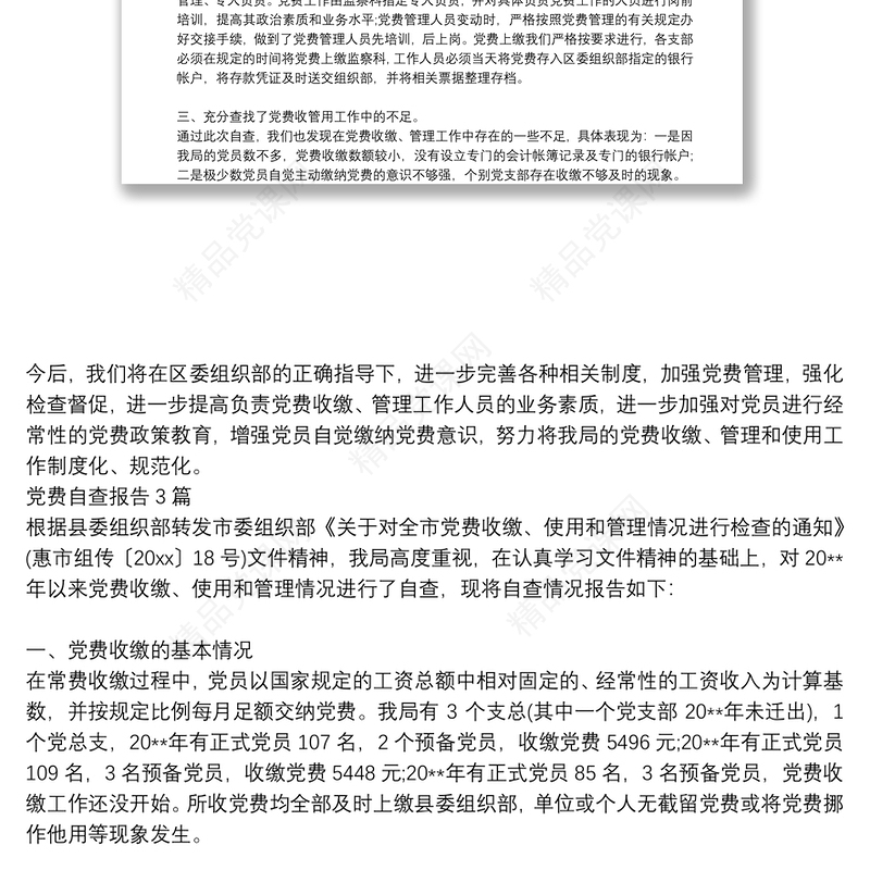 党费自查报告3篇