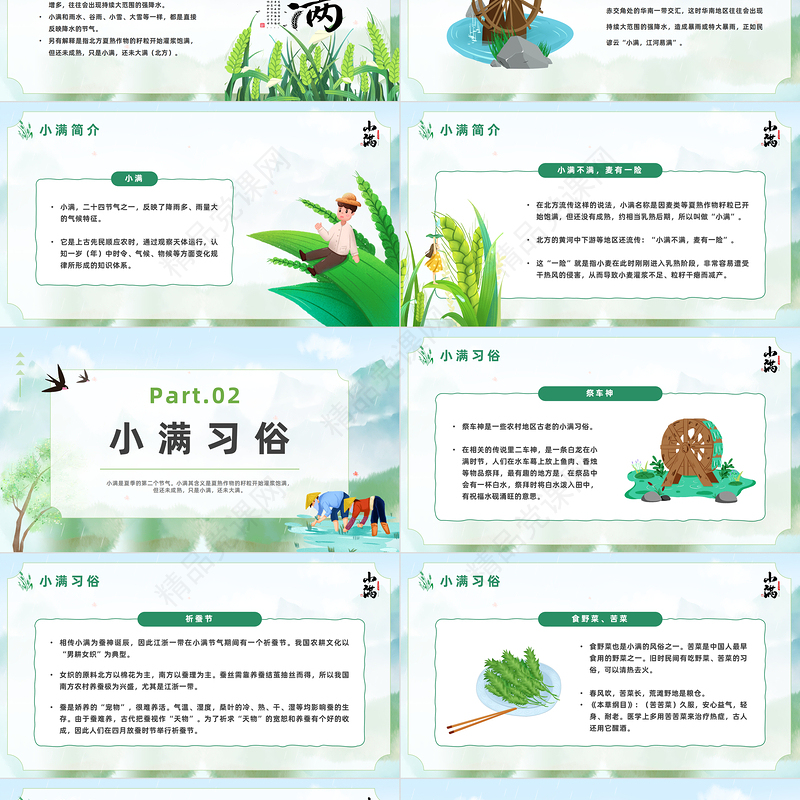 2024二十四节气小满PPT卡通插画风二十四节气之小满知识宣讲课件下载