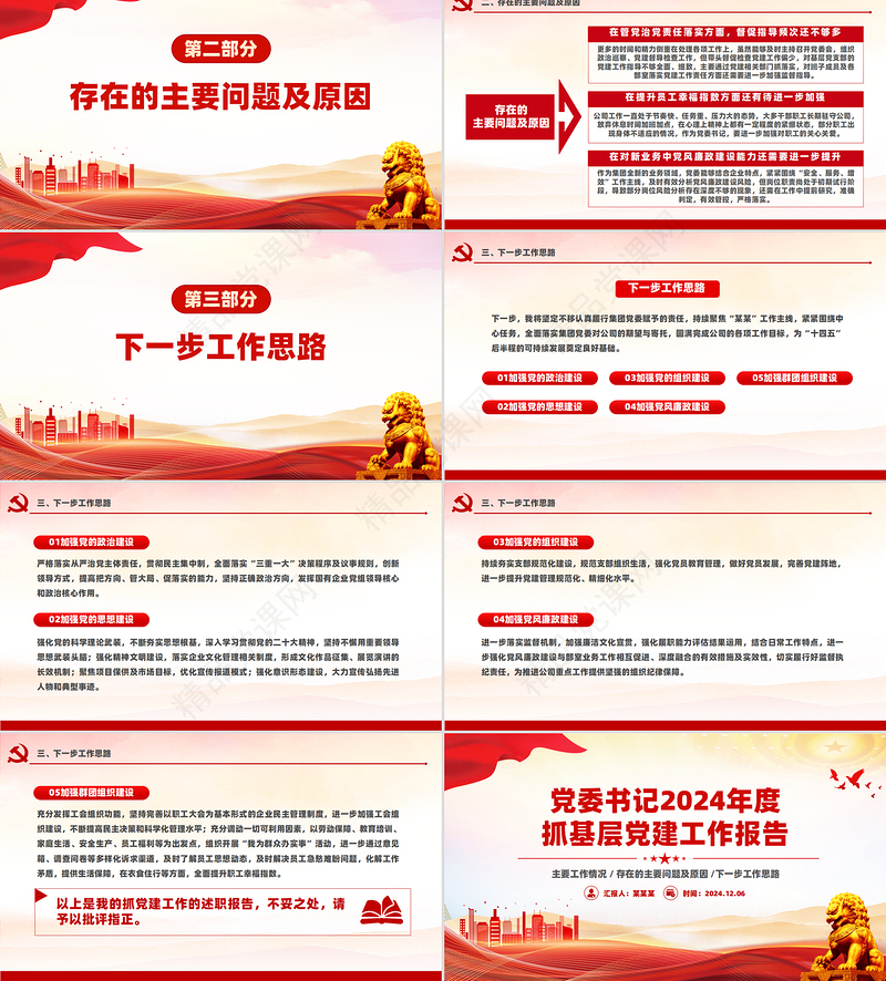 2024年度党委书记抓基层党建工作报告PPT模板