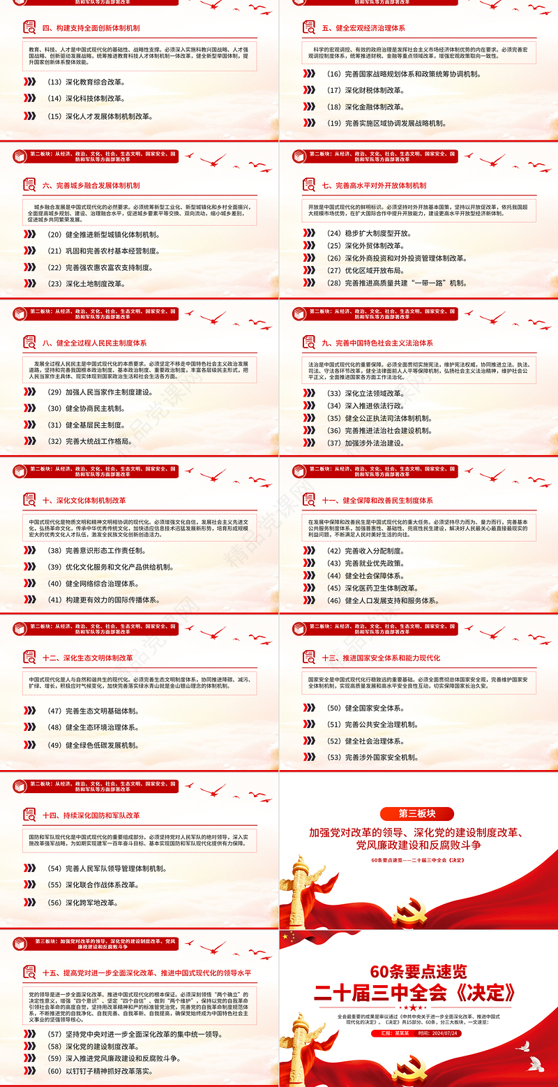 简洁风60条要点速览二十届三中全会《决定》党员学习PPT课件