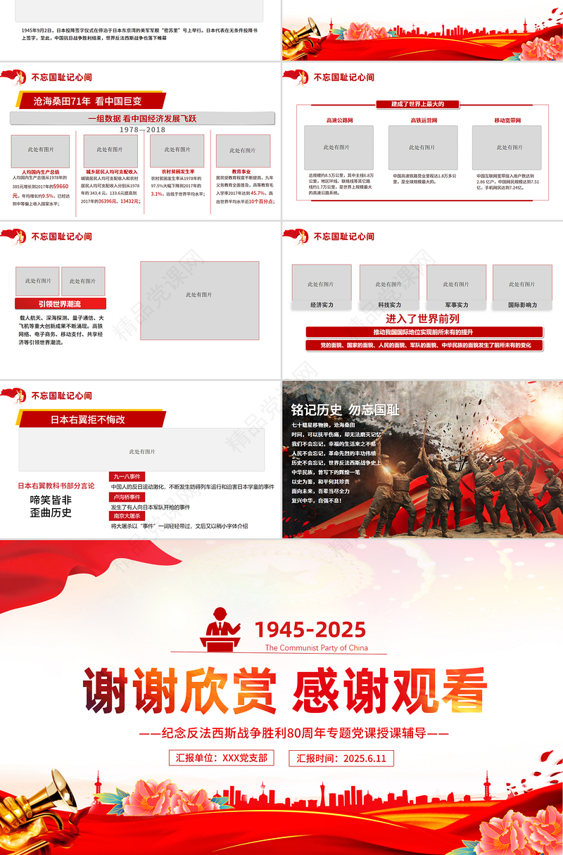 精品庆祝抗日战争胜利80周年纪念反法西斯战争胜利专题党课PPT课件