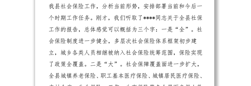 常务副县长在全县社会保险工作会议上的讲话领导讲话稿范文