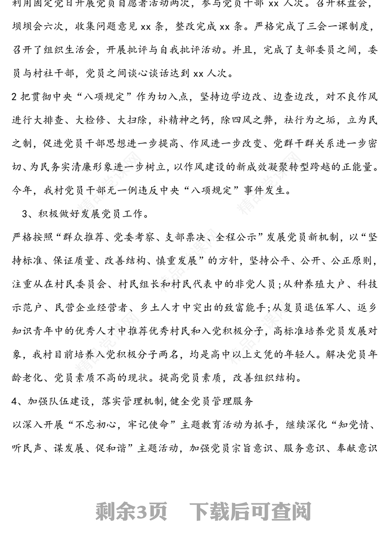 村党支部书记述职报告(个人工作报告)