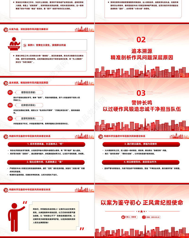红色简洁以案为鉴守初心正风肃纪担使命PPT作风建设党课下载