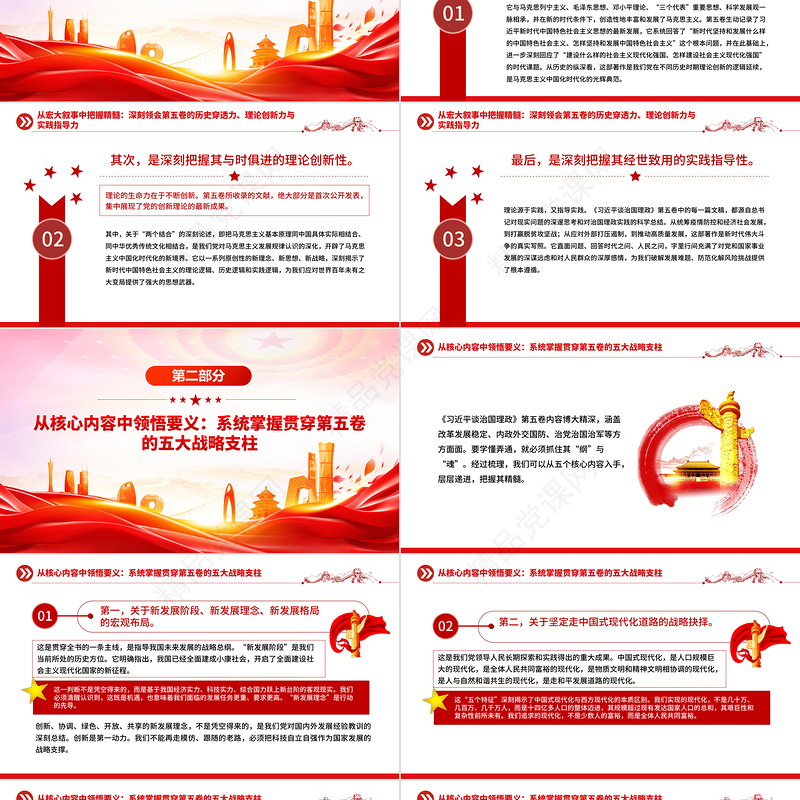 红色精美深学治国理政要义凝聚团结奋进力量PPT党课