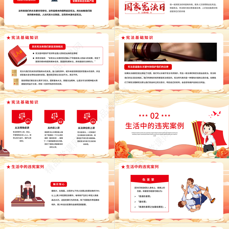 我与宪法PPT卡通国潮风宪法基础知识及生活中的违宪案例普法知识宣传教育课件