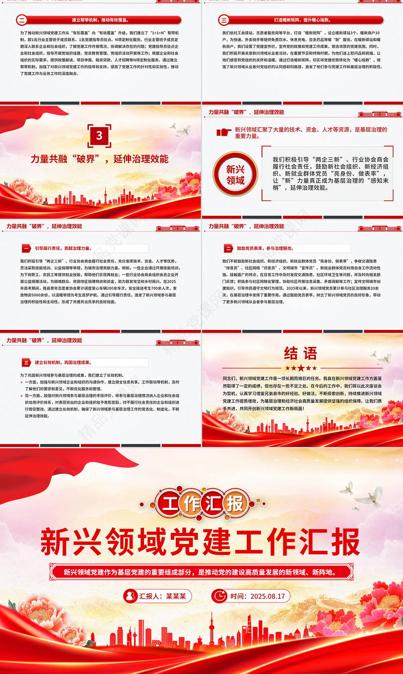 党政风新兴领域党建工作汇报PPT模板下载