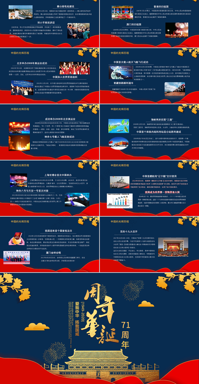 红蓝国潮风建国71周年华诞国庆节通用ppt模板