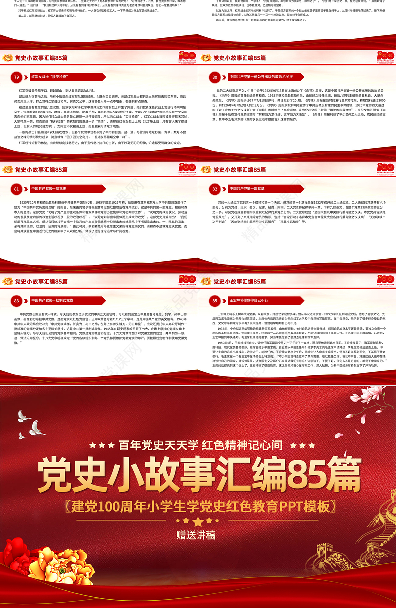 1921-2021党史小故事汇编85篇PPT中小学生学党史党政风教育专题党课PPT模板