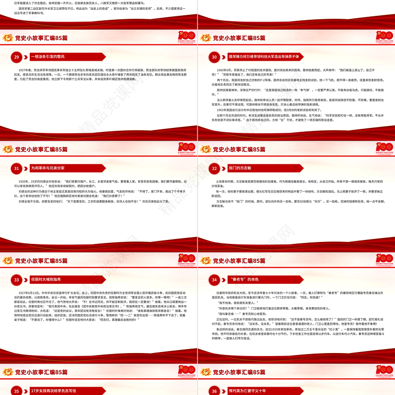 1921-2021党史小故事汇编85篇PPT中小学生学党史党政风教育专题党课PPT模板