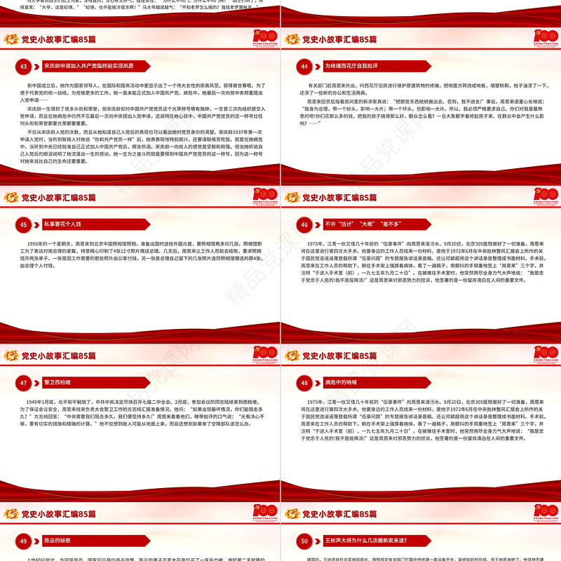 1921-2021党史小故事汇编85篇PPT中小学生学党史党政风教育专题党课PPT模板