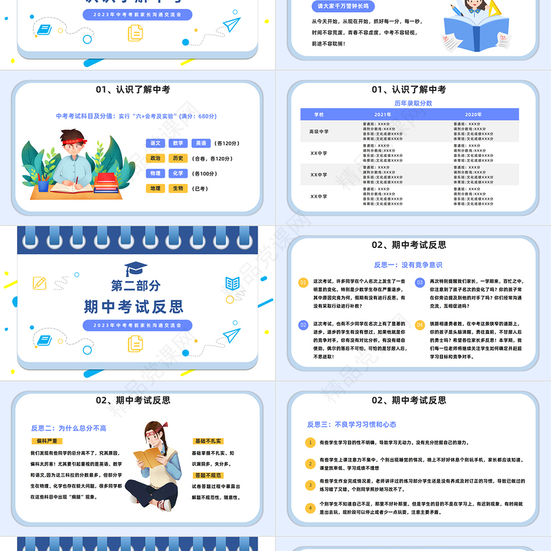 2024中考前家长会PPT精美卡通中考考前家长沟通交流会课件下载