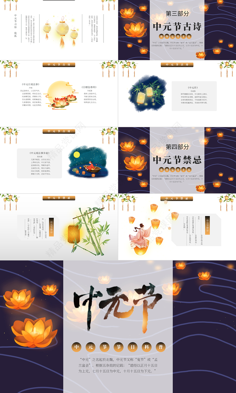 中元节PPT卡通风中元节科普课件模板