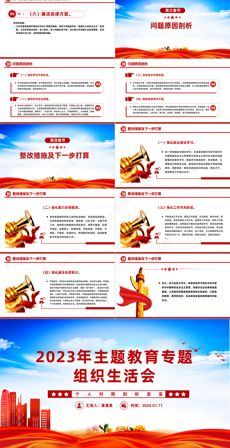 党政风优质2023年主题教育专题组织生活会个人对照剖析发言PPT