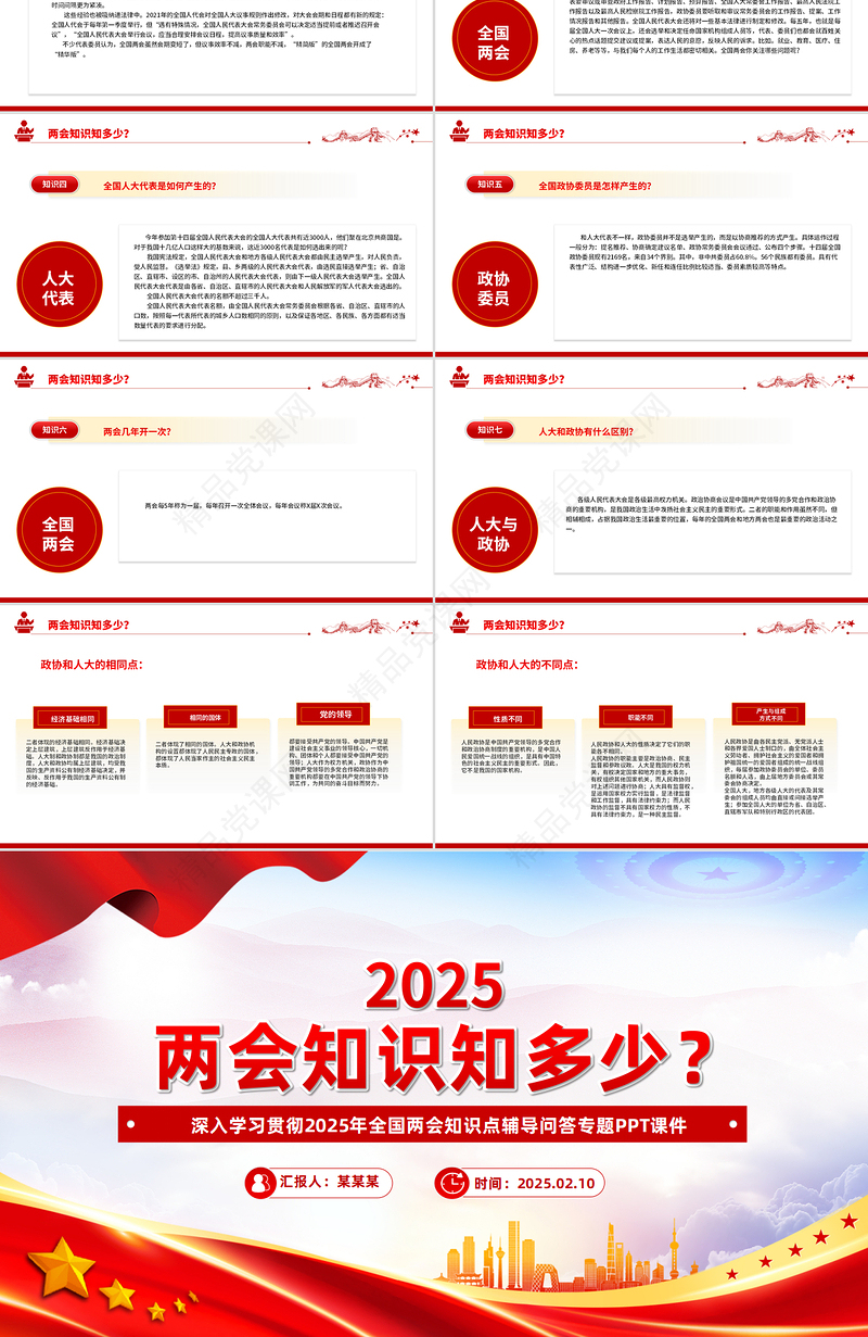 红色精美两会知识知点问答PPT2025关注两会聚焦民生专题微党课