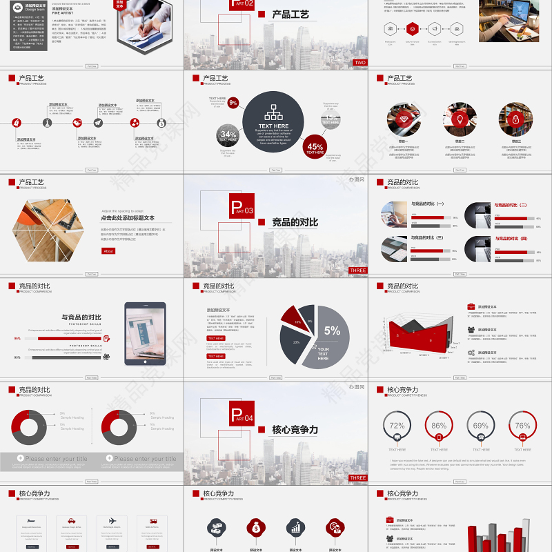 红色简约欧美商务风企业产品培训产品宣传介绍PPT模板