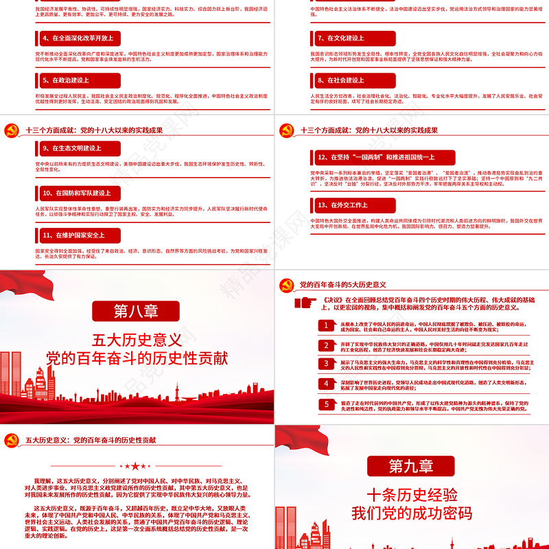 “数读”十九届六中全会精神PPT红色党政风《中共中央关于党的百年奋斗重大成就和历史经验的决议》学习党课课件1