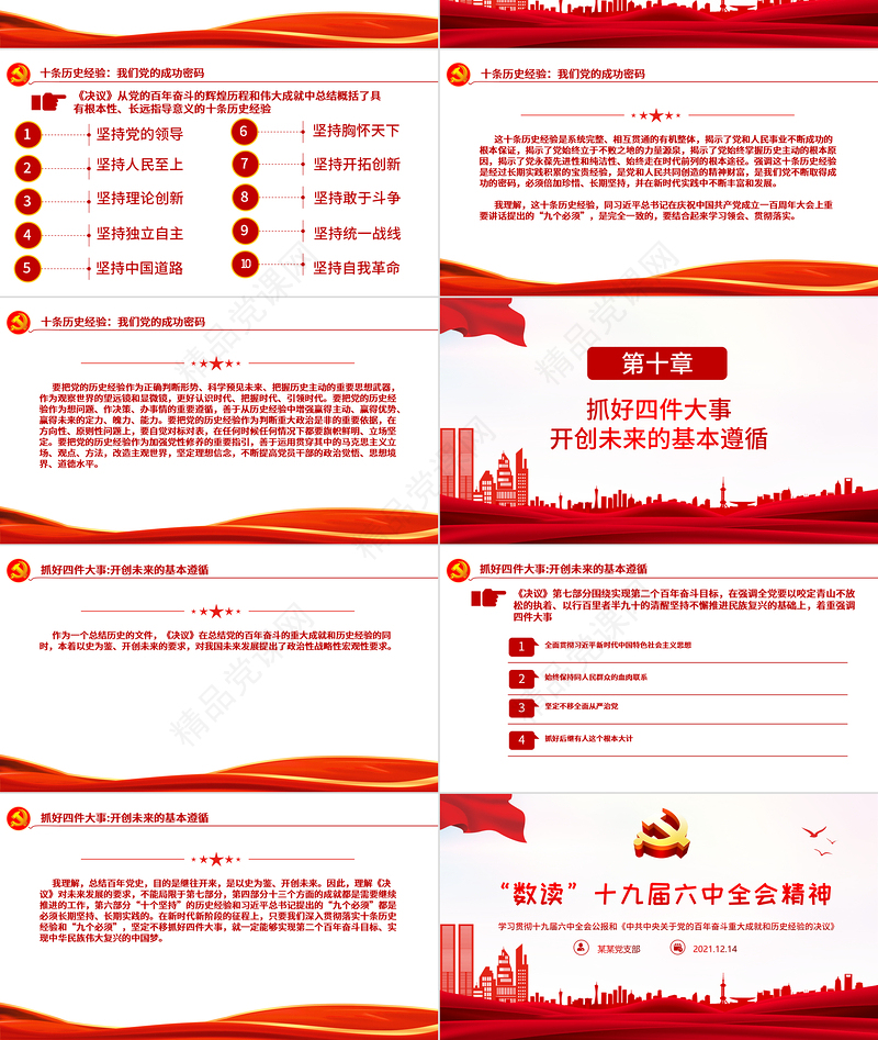 “数读”十九届六中全会精神PPT红色党政风《中共中央关于党的百年奋斗重大成就和历史经验的决议》学习党课课件1