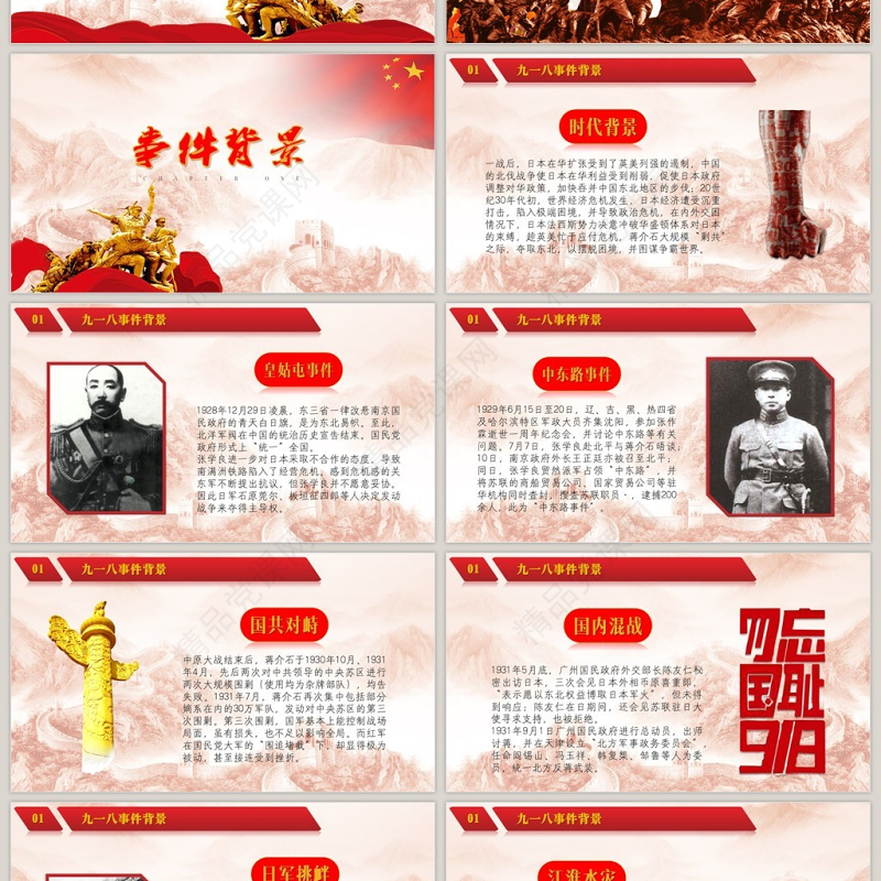 纪念九一八勿忘国耻主题PPT模板