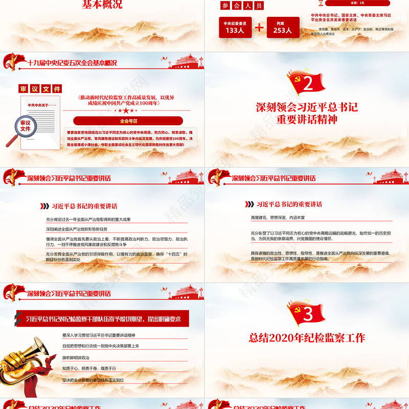 简洁风十九届中央纪律检查委员会第五次全体会议公报PPT