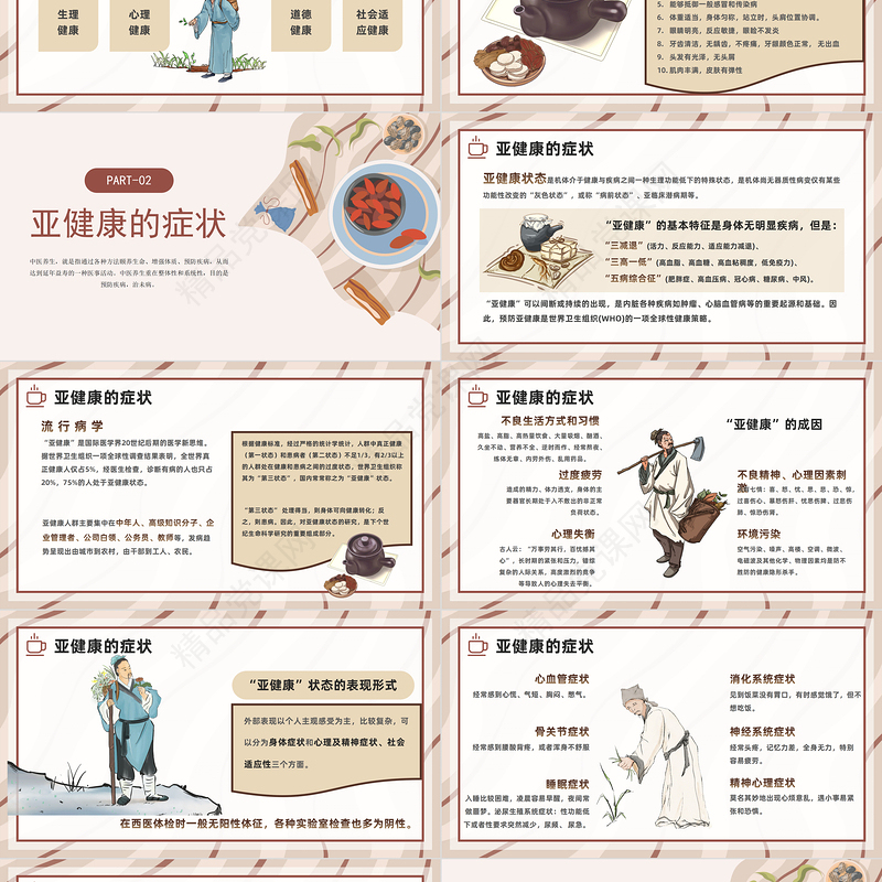 2024传统中医养生PPT中国插画风中华经典中医养生保健养生培训模板课件