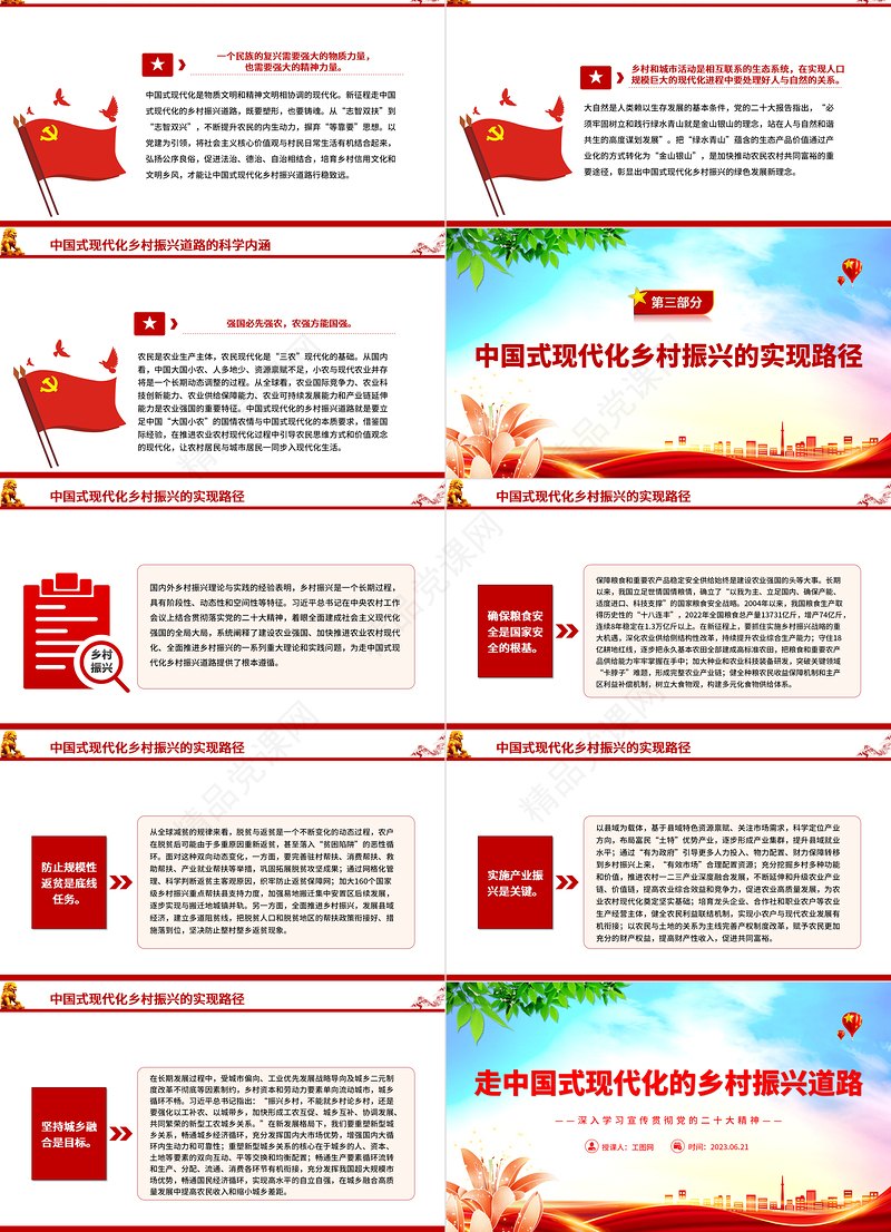 2023走中国式现代化的乡村振兴道路PPT优质党建风深入学习宣传贯彻党的二十大精神主题专题党课课件