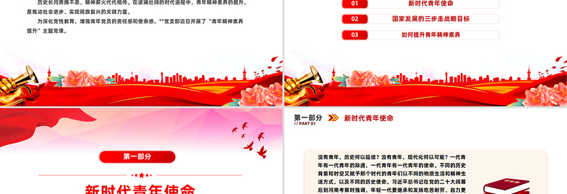 红色大气青年精神素养提升PPT主题党课