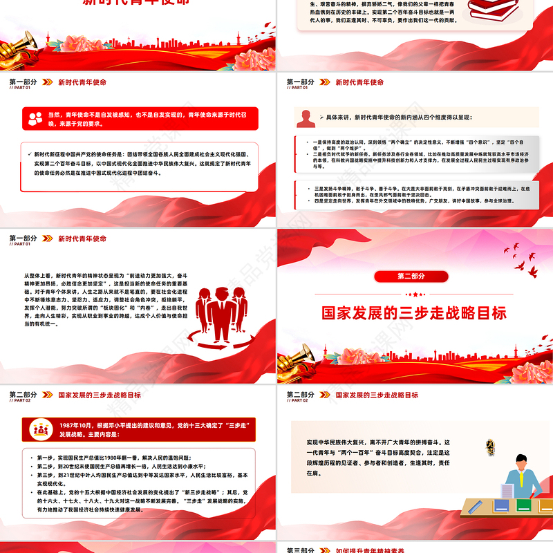 红色大气青年精神素养提升PPT主题党课