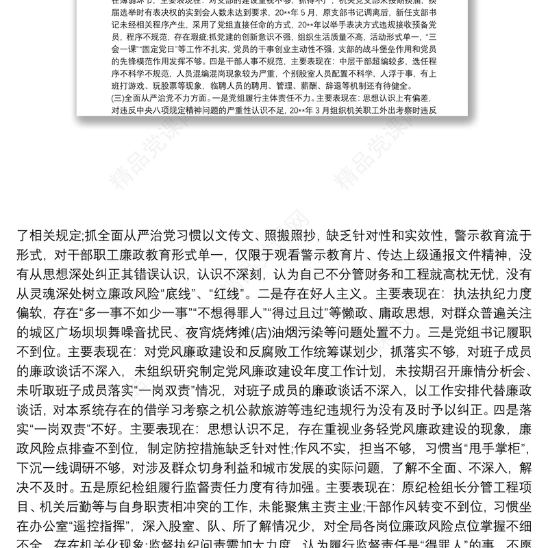 巡视反馈意见整改专题民主生活会班子对照检查材料三篇