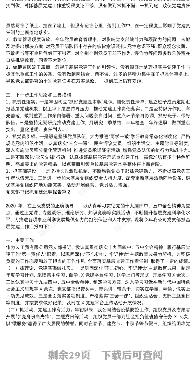 党支部书记抓党建述职报告17篇