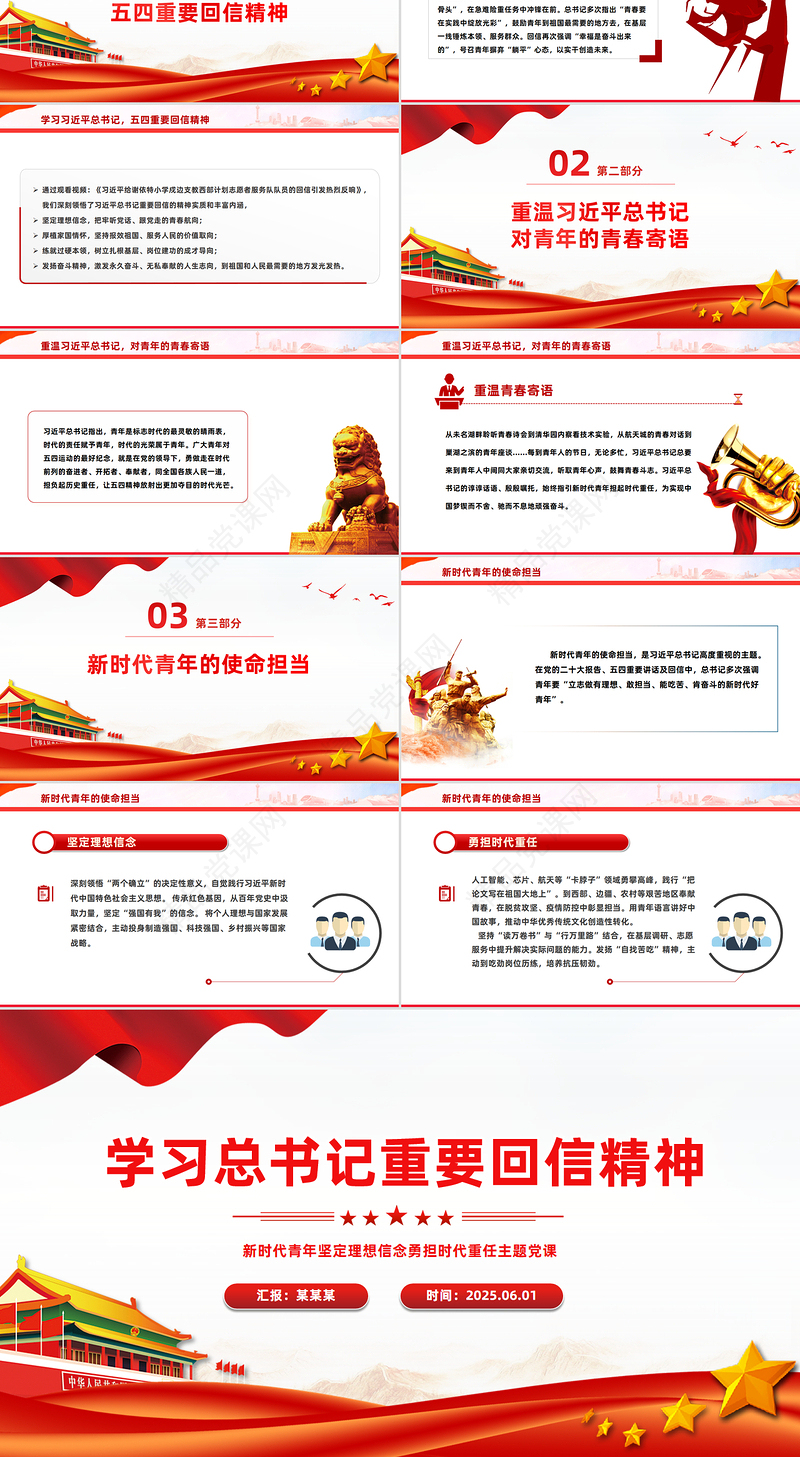 精美时尚新时代青年学习总书记重要回信精神PPT微党课