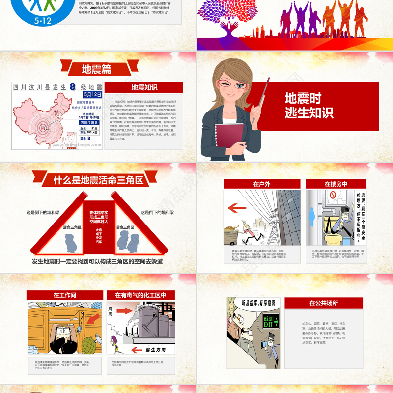 原创512全国防灾减灾日知识活动宣传PPT模板-版权可商用