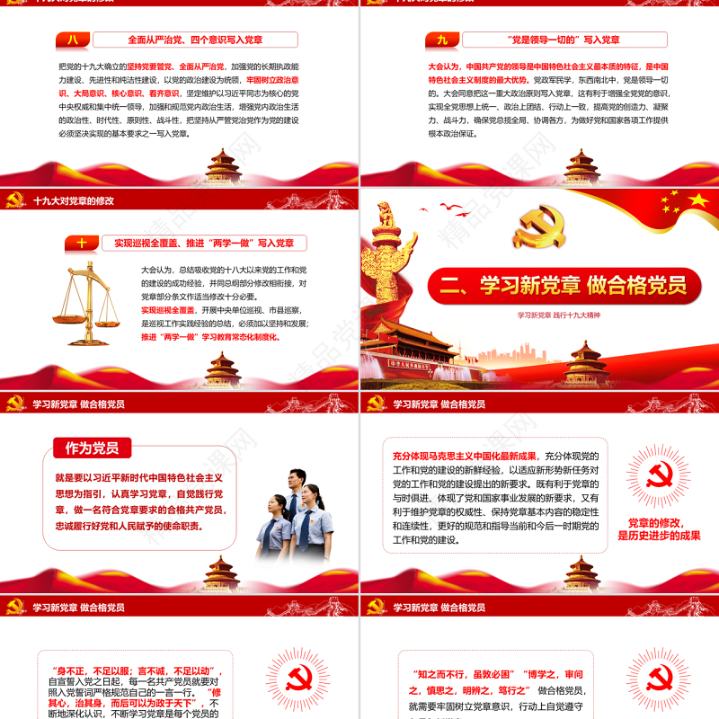 红色党建十九大精神学习新党章做合格党员党课党章ppt模板