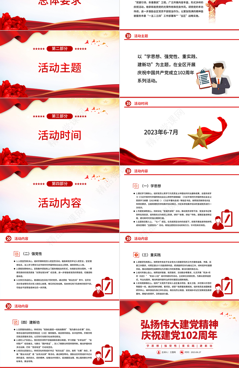 2023弘扬伟大建党精神庆祝建党102周年PPT学思想强党性重实践建新功基层党组织课件