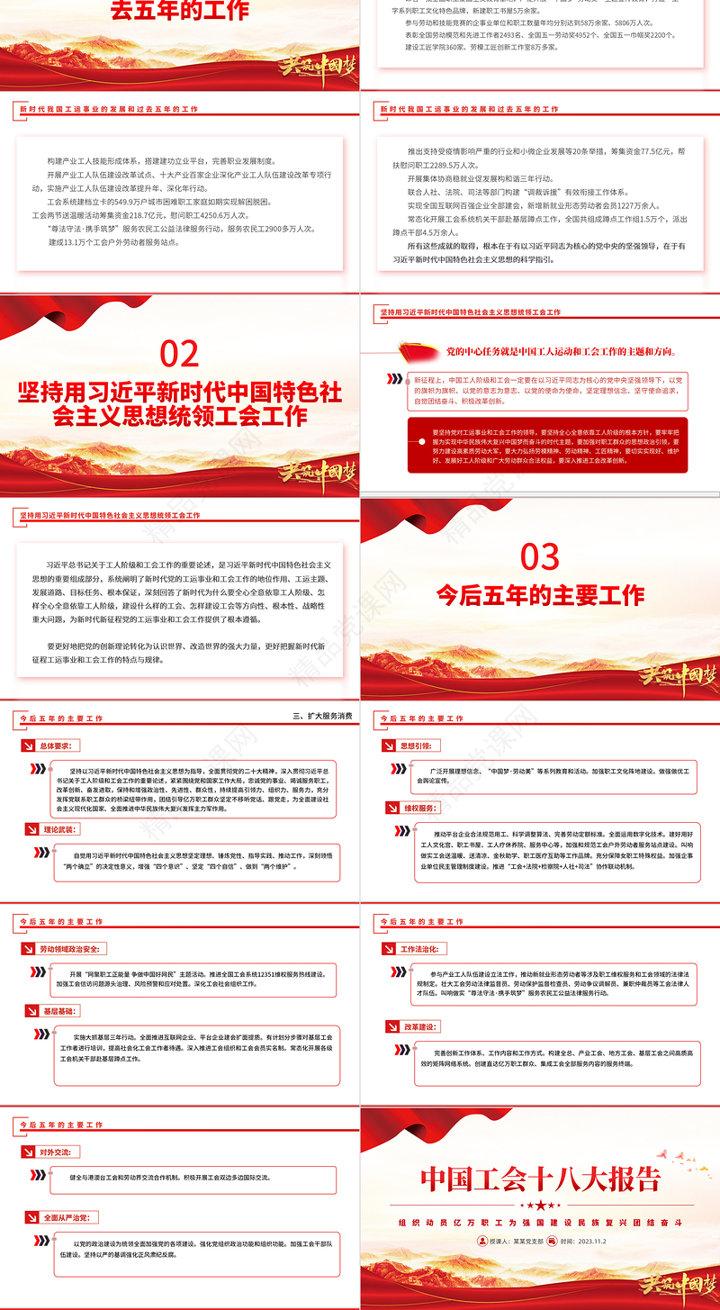 2023中国工会第十八次全国代表大会报告PPT优质简约组织动员亿万职工为强国建设民族复兴团结奋斗党课下载