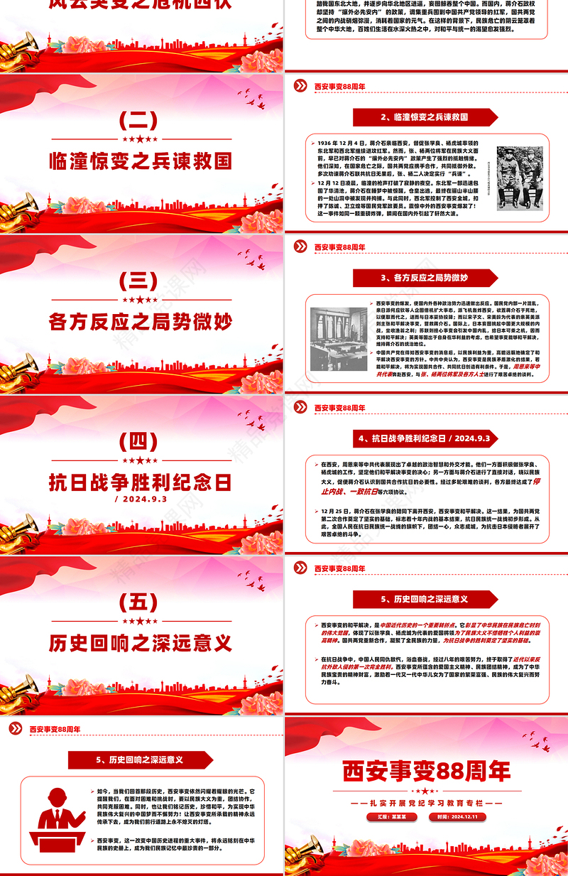 2024西安事变88周年PPT党建风铭记历史吾辈自强主题班会课件