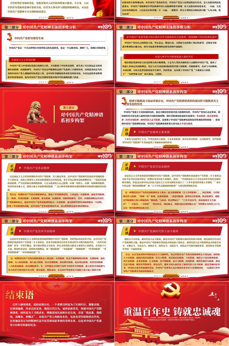 红的简约大气重温百年史铸就忠诚魂庆祝共产党成立一百周年PPT