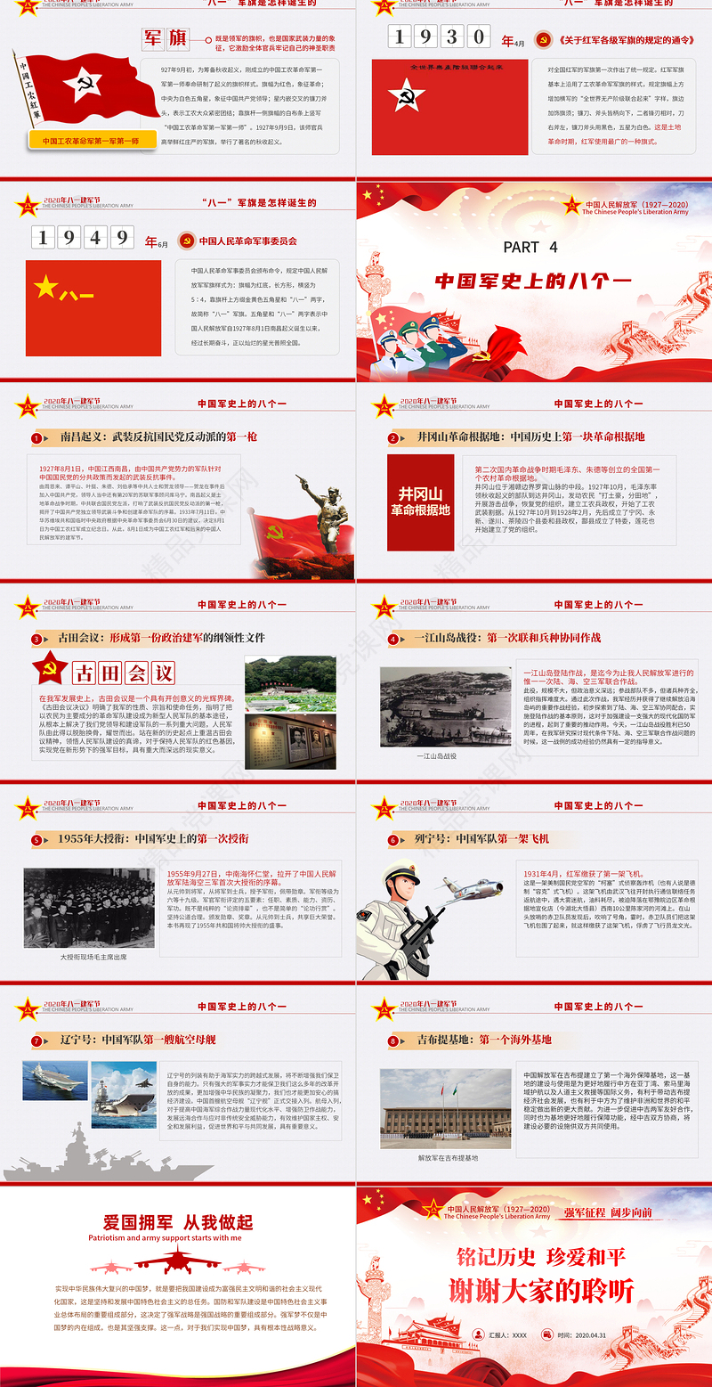 八一建军节军史军魂国防教育爱国教育PPT模板