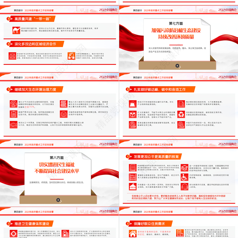 聚焦2021全国两会学习贯彻落实政府工作报告党建党课PPT