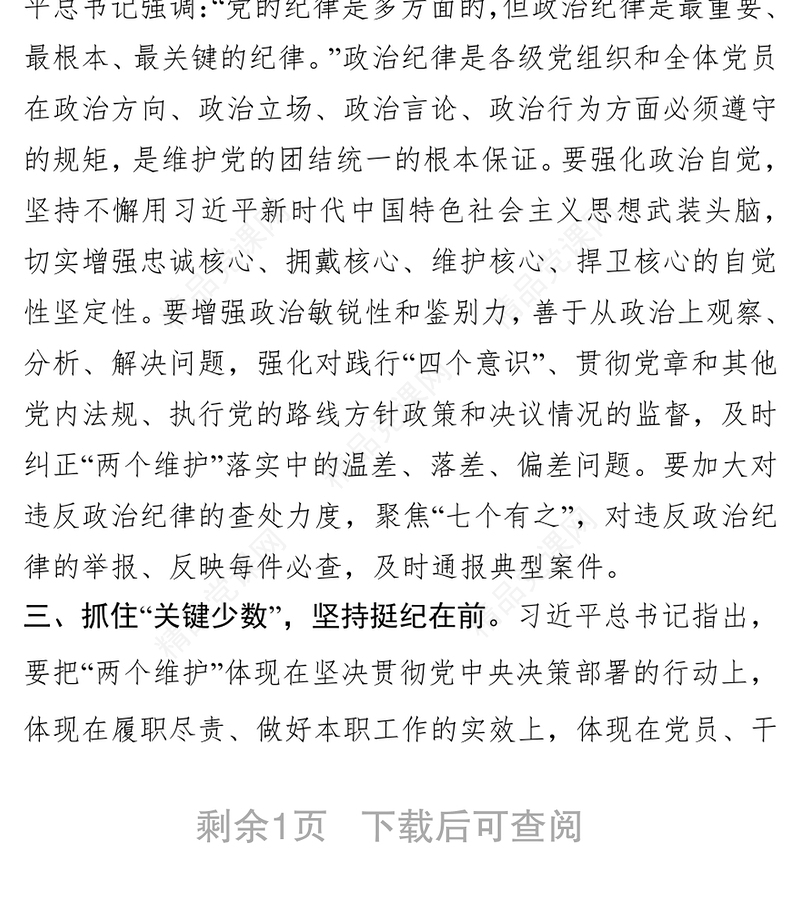 严明纪律规矩永葆政治本色严明纪律规矩加强机关党的建设主题发言从严治党