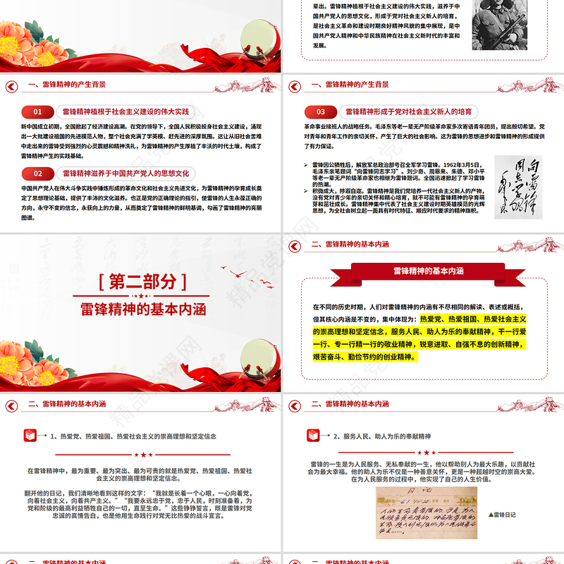 红色精美弘扬雷锋精神凝聚奋进力量PPT党课下载