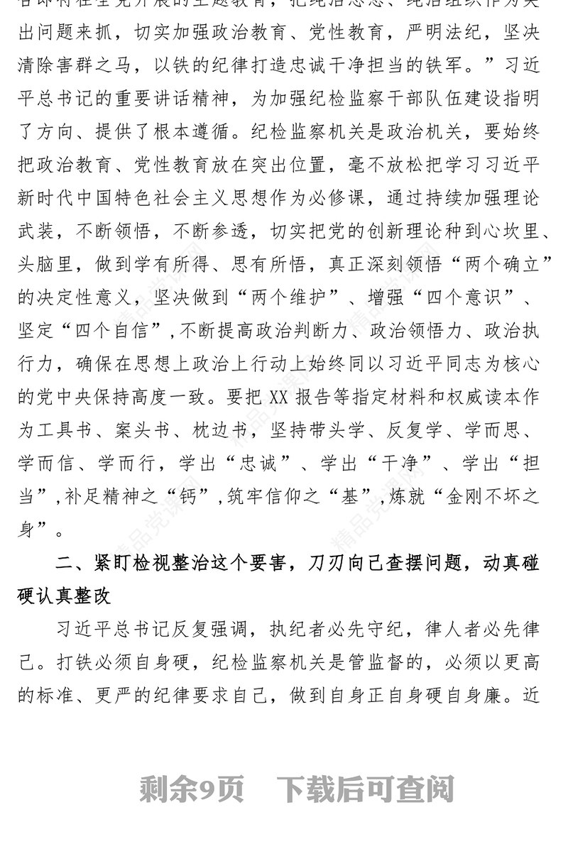 (3篇)纪检监察干部队伍教育整顿专题学习研讨心得体会发言材料
