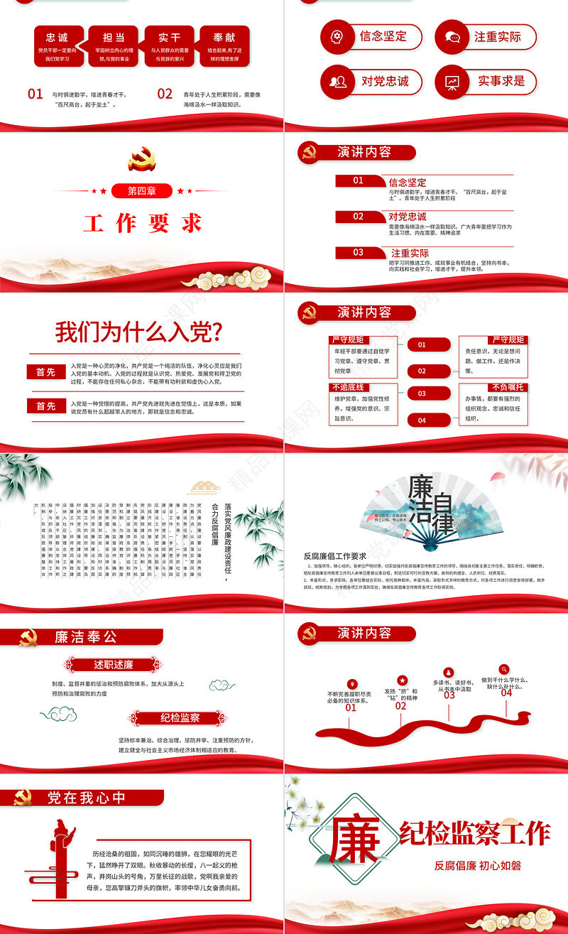 纪检监察工作PPT党建风2022反腐倡廉专题党课课件模板