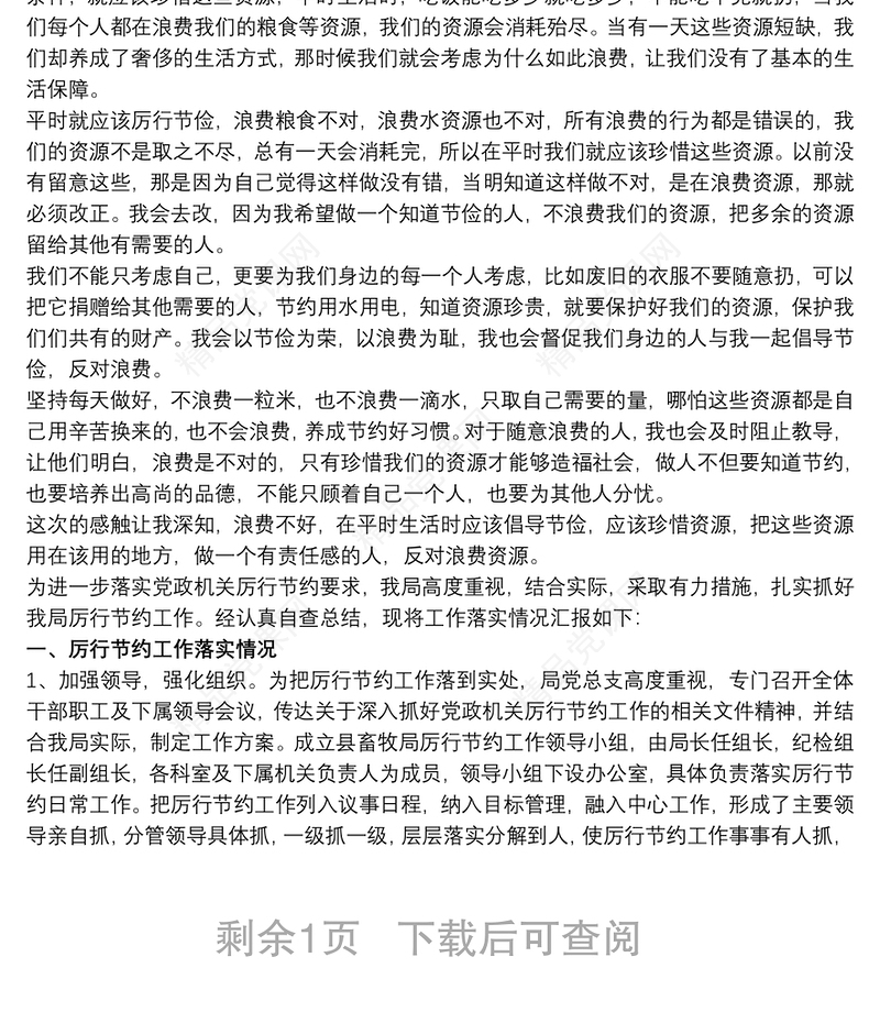 厉行节约反对浪费自检自查报告