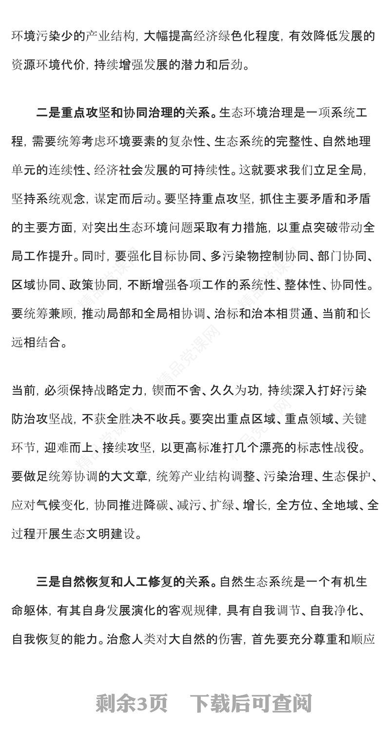 简洁实用推进生态文明建设需要处理好几个重大关系党课PPT课件(讲稿)