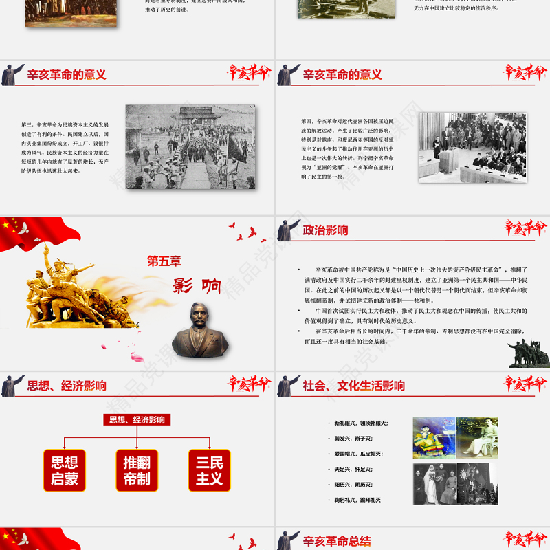 红色大气简约党课历史党政辛亥革命课件PPT模板