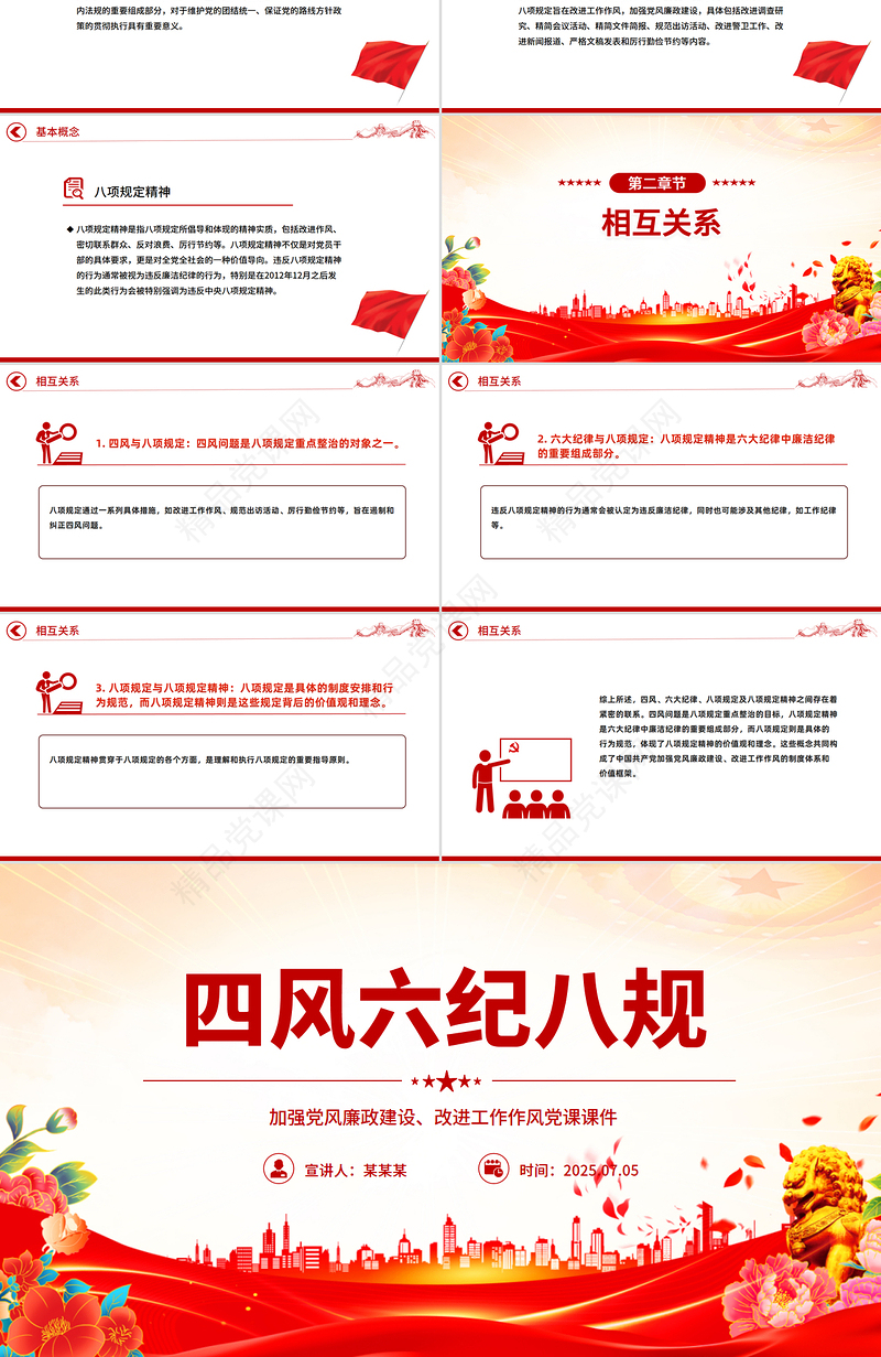 一文读懂四风六纪八规PPT加强党风廉政建设改进工作作风微党课